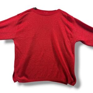 Bedford Fair Red Metallic Shimmer Knit Crewneck Sweater Oversized Holiday